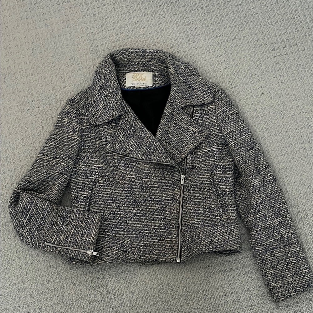 Made in UK Vintage Sara Berman for Trilogy Blue/Grey Tweed Blazer Moto Jacket